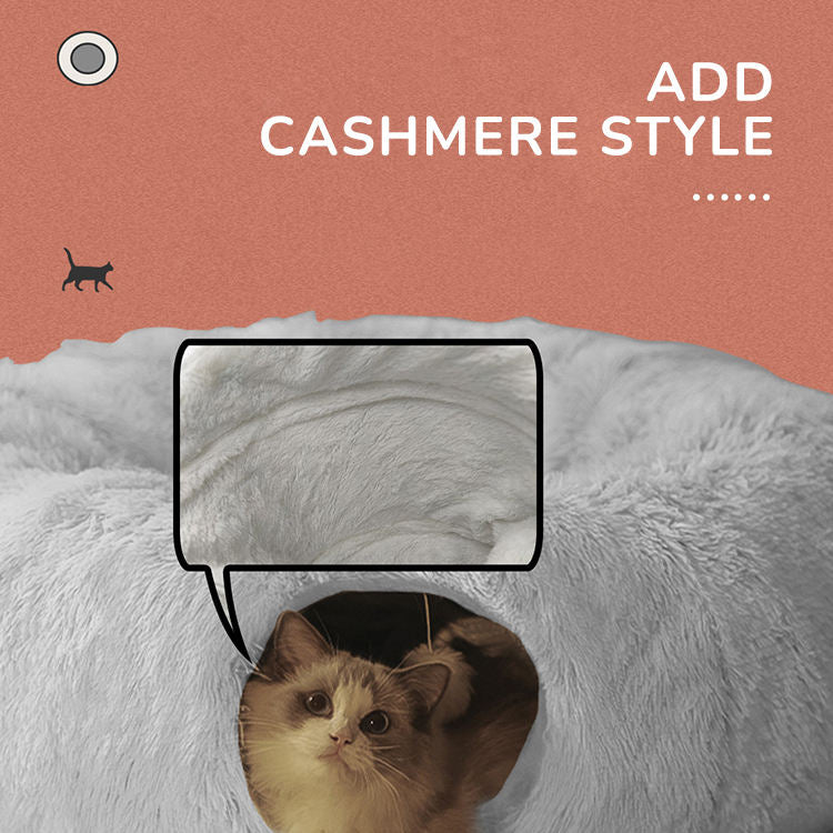 Cama Túnel 2 en 1 para Gatos – Juguete Interactivo y Cama Cálida de Peluche con Forma de Dónut