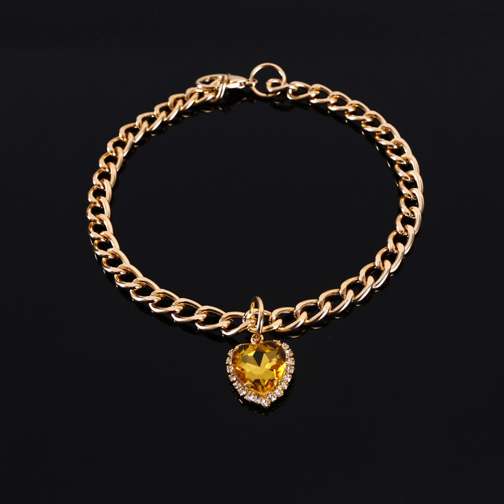 Collar de Lujo con Diamantes de Imitación para Gatos y Cachorros – Colgante de Corazón Ajustable en 5 Colores