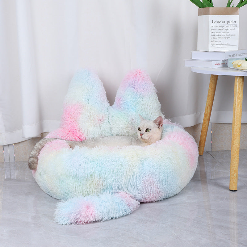 Casa Redonda para Gatos – Cama de Peluche para Todas las Estaciones, Apta para Perros Pequeños