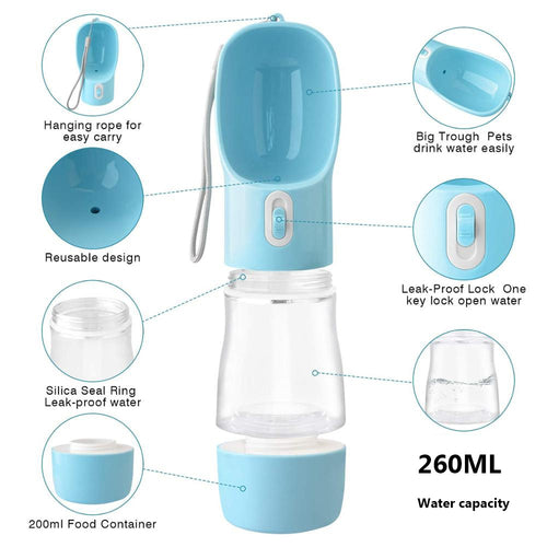 Botella Dispensadora de Agua para Perros y Gatos – Cuenco Portátil para Paseos y Viajes