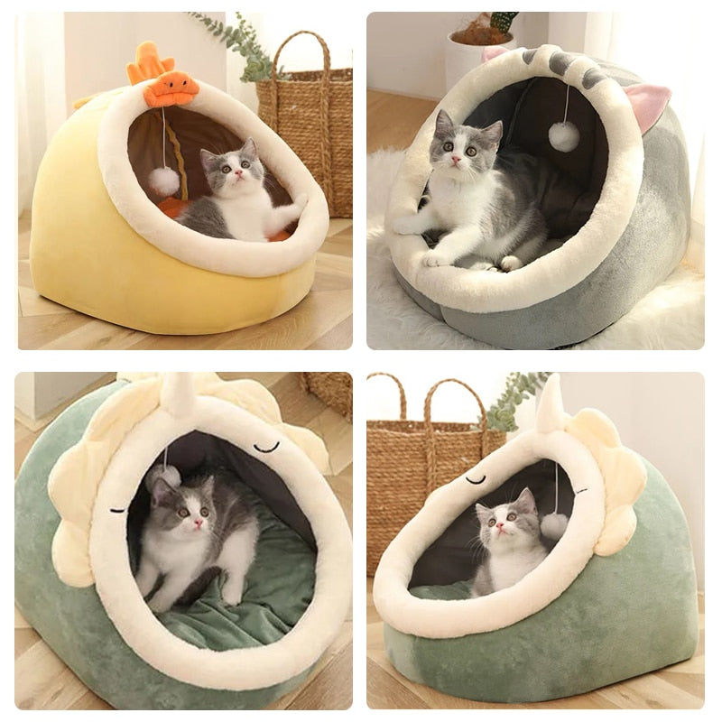 Cama Acogedora para Gatos – Cesta Suave con Cojín Doble Cara Lavable y Techo tipo Tienda