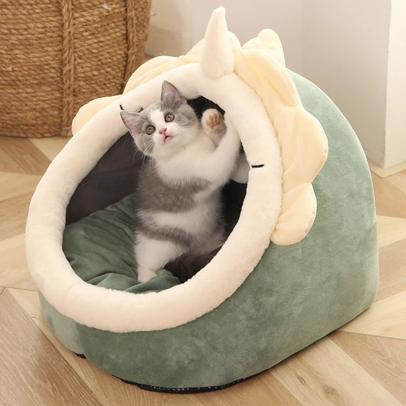 Cama Acogedora para Gatos – Cesta Suave con Cojín Doble Cara Lavable y Techo tipo Tienda