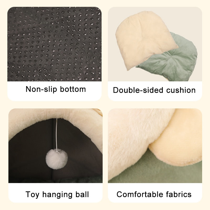Cama Acogedora para Gatos – Cesta Suave con Cojín Doble Cara Lavable y Techo tipo Tienda