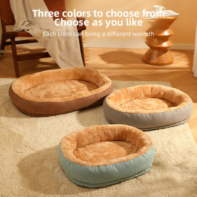Caseta Ovalada para Gatos y Perros – Cama Cálida de Peluche Resistente a Mordidas
