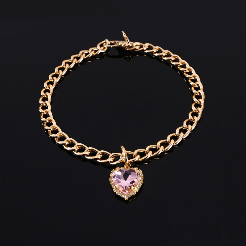 Collar de Lujo con Diamantes de Imitación para Gatos y Cachorros – Colgante de Corazón Ajustable en 5 Colores