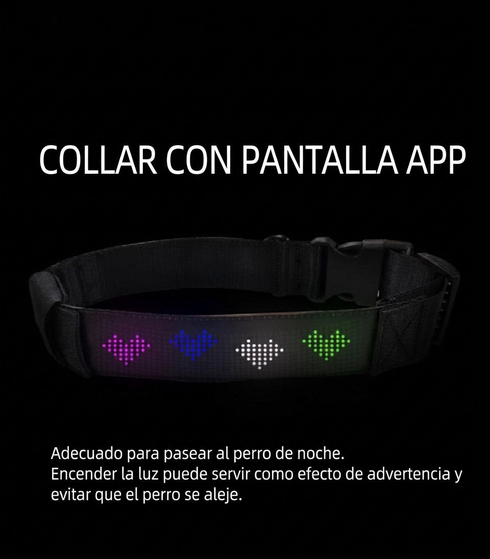 Collar inteligente LED para perros – Pantalla personalizable, protección anti-pérdida y batería recargable por USB