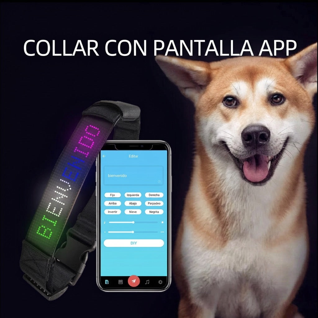 Collar inteligente LED para perros – Pantalla personalizable, protección anti-pérdida y batería recargable por USB
